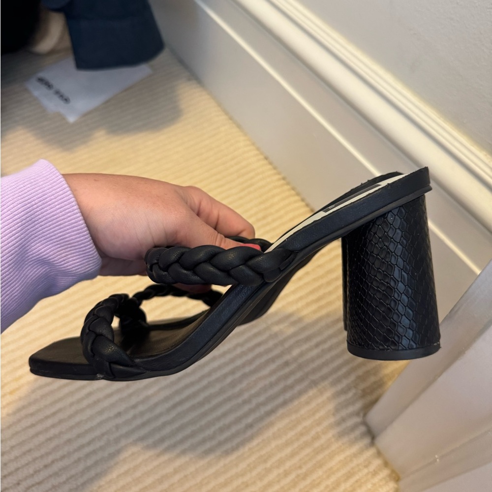 Dolce Vita 7 Nairi Block Heel Braided Strap Sandals Black Leather - Picture 10 of 11